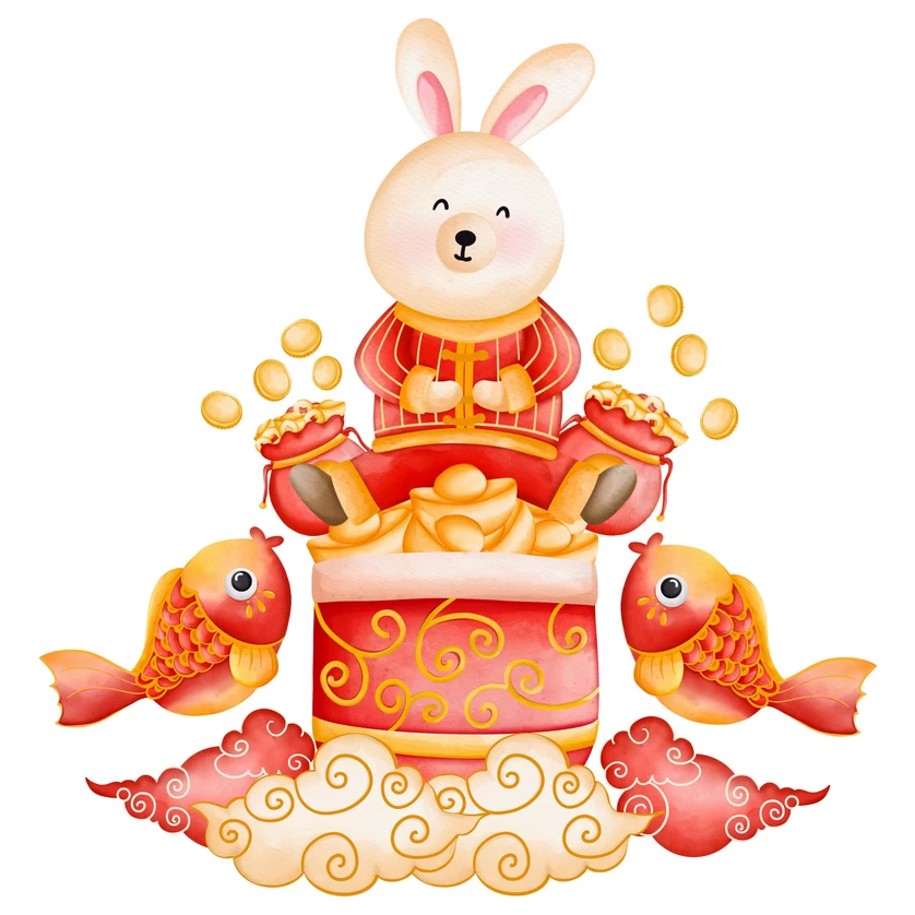 2023兔年新年春节卡通手绘红包舞狮元素插画png免扣PSD设计素材【031】